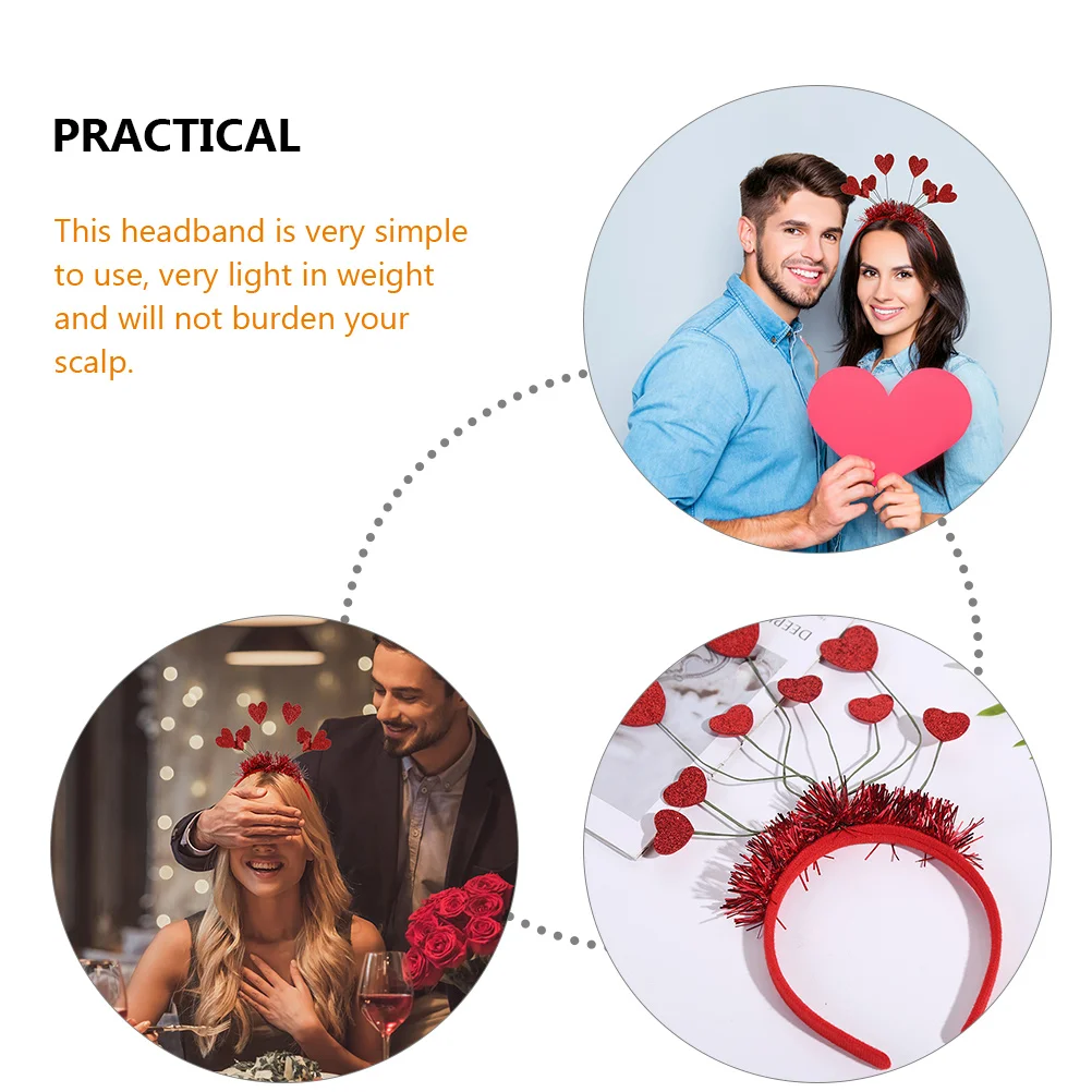 

2pcs Heart Shaped Headb Lightweight Wedding Valentines Party Headwear Women Boppers Photo Prop Hair Accessories