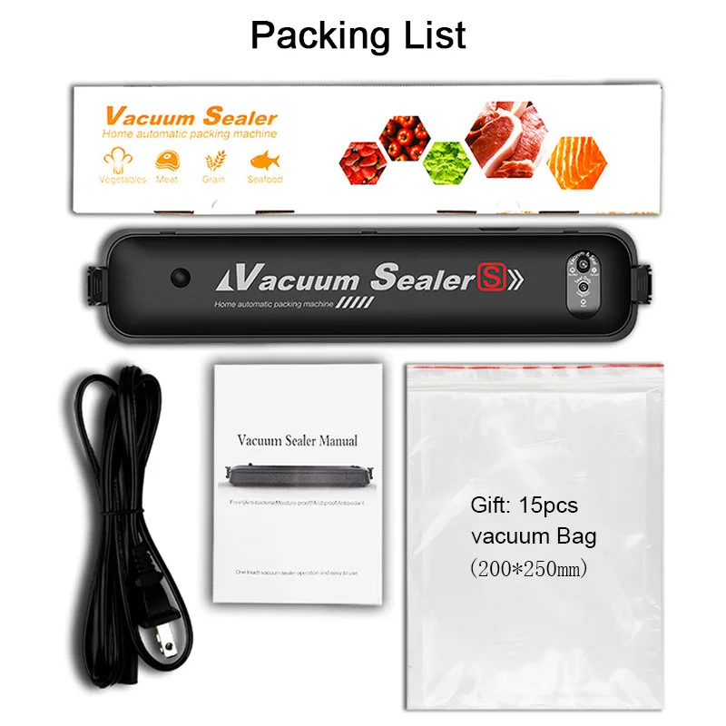 Food Vacuum Sealer with Free 15pcs 20x25cm Food Vacuum Storage Bags Household Packaging Sealing Machine Kitchen Tool Accessories