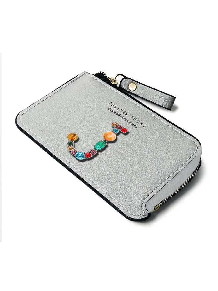 Korean-Style PU Wallet: Customized Personalized Customer Name Card & ID Holders with Zipper Convenience Metal Letter Decor