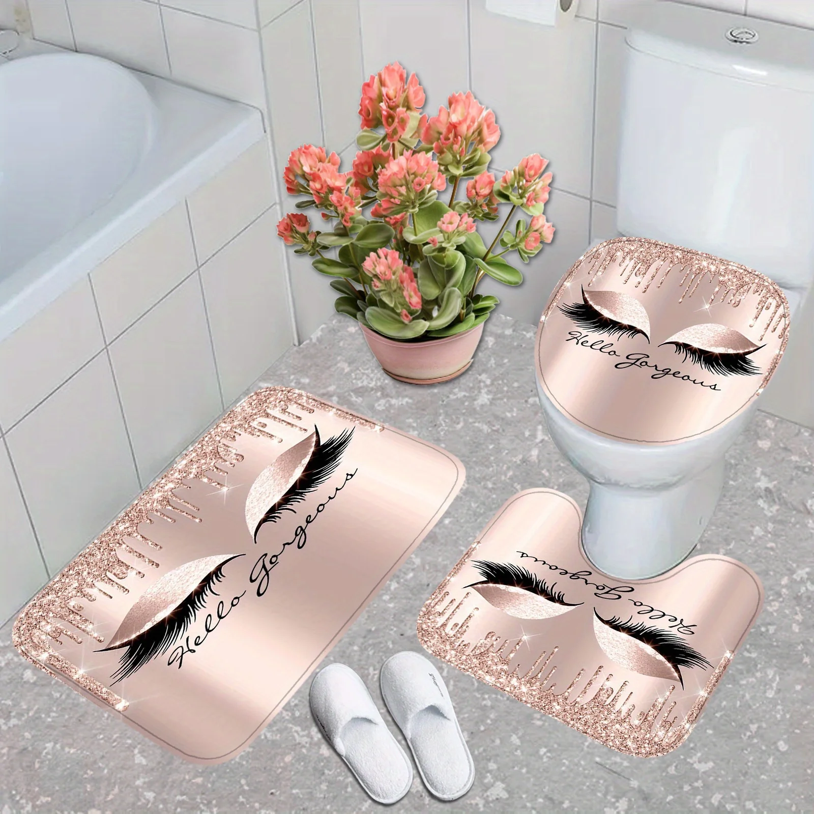 

Nunoshin 3pcs Modern Minimalist Bathroom Set: Non-Slip, Solid Color Toilet Mat, U-Shape Rug & Lid Cover - Perfect for Home Decor