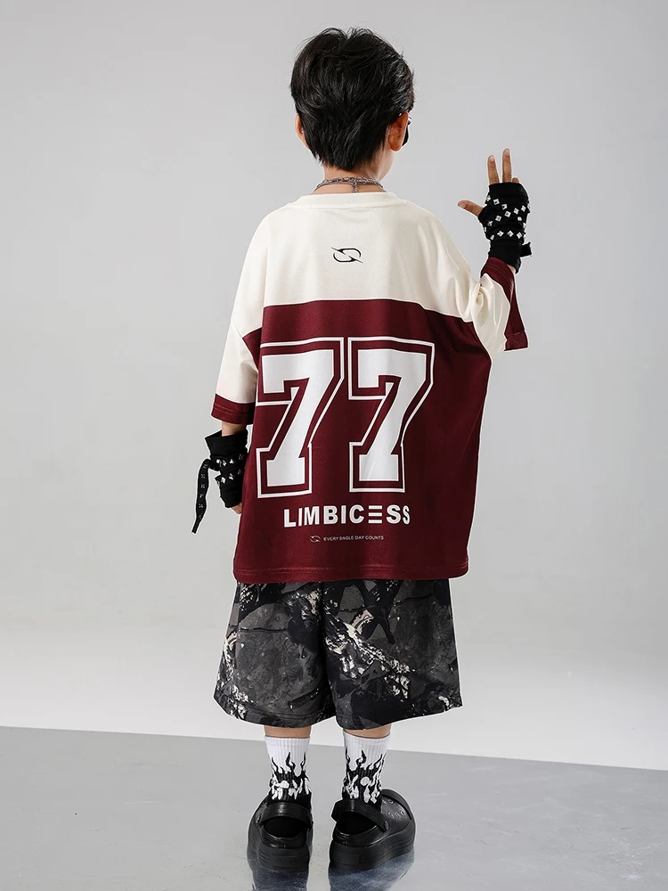 Jungen Mädchen Streetwear Anzug Hip Hop Jazz Dance Kostüme Junge Lose Rote Tops Shorts Praxis Street Dance Tragen Kleidung DQL10781