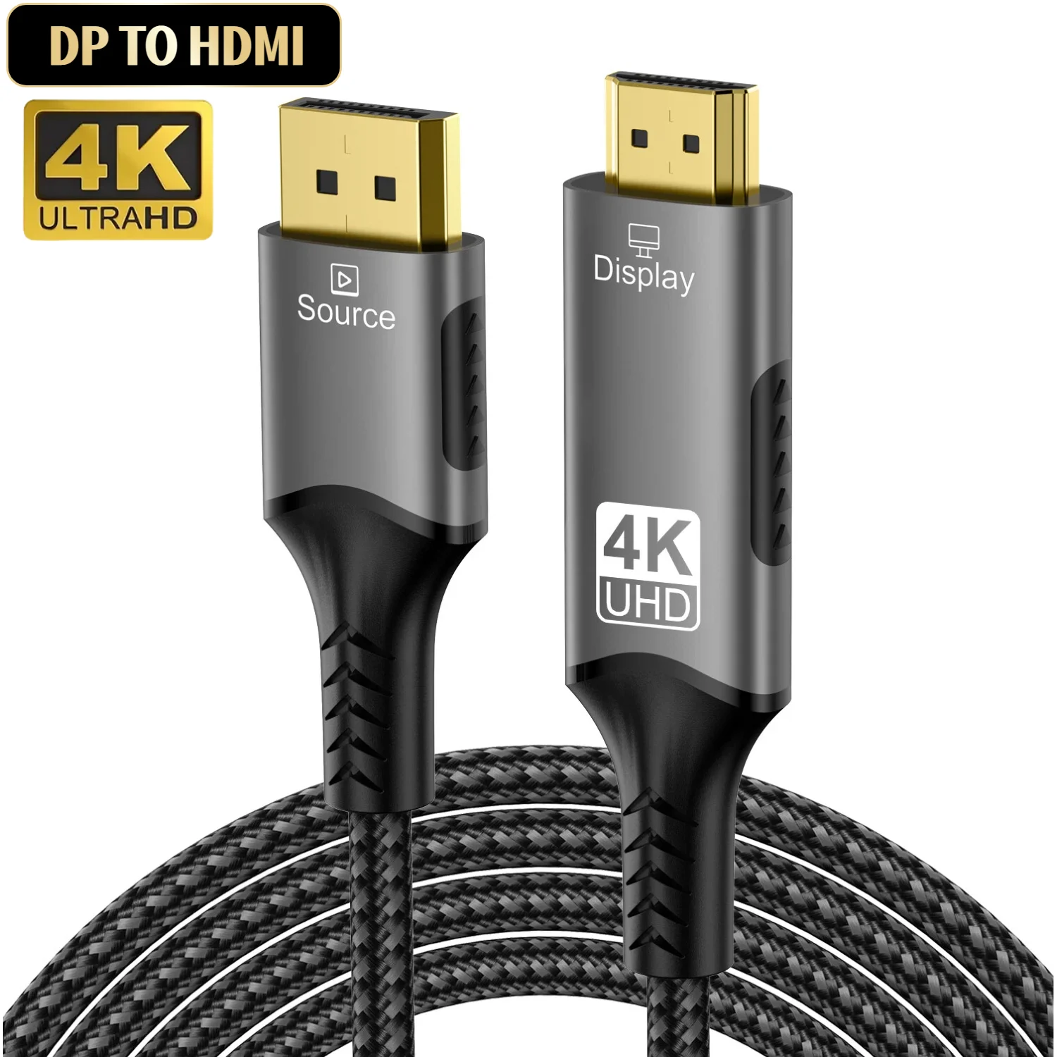 4K DisplayPort to HDMI Cable Adapter 3FT High Speed 2K@120Hz Uni-Directional DP to HDMI Cord for Dell HP Insignia Samsung
