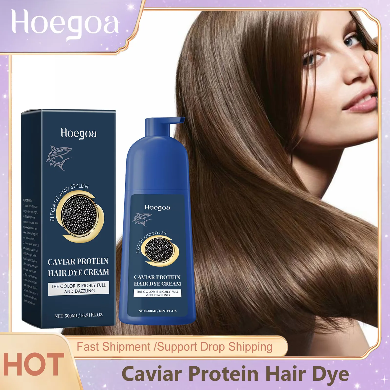 Hoegoa Caviar Protein Hair Dye Shampoo Gray White Hair Color Treatment Smoothing Nourishing Fast Natural Herbal Color Hair Cream