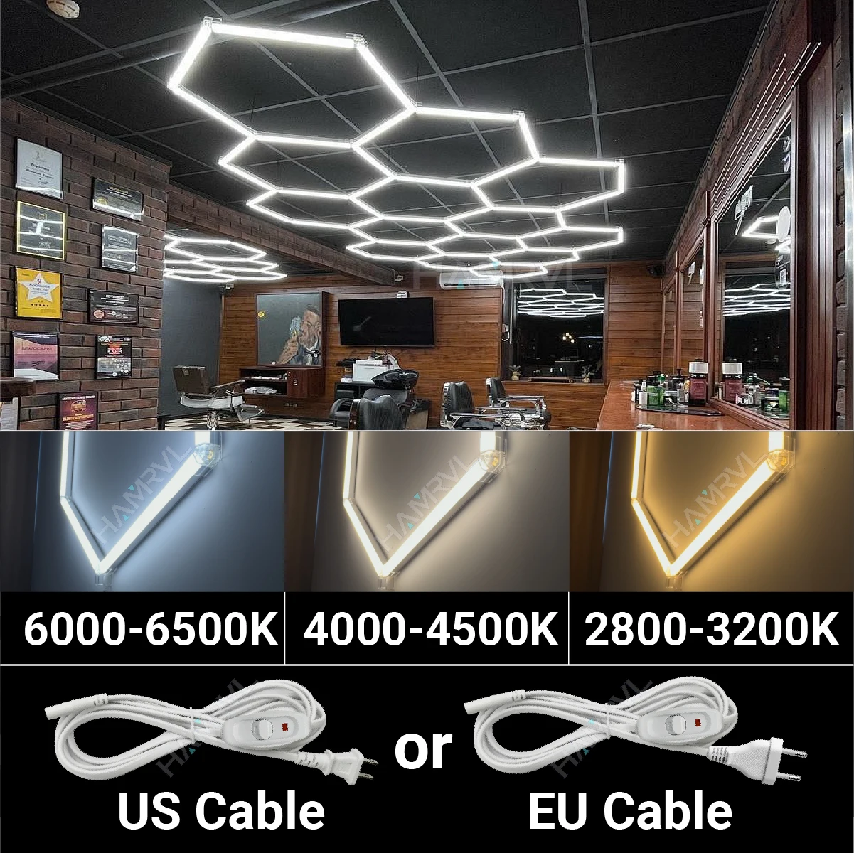 Hexagon LED Pendant Light 3-Color Adjustable 3000K-6500K Dimmable Modern Honeycomb Design Easy Installation for Salon Garage Bar