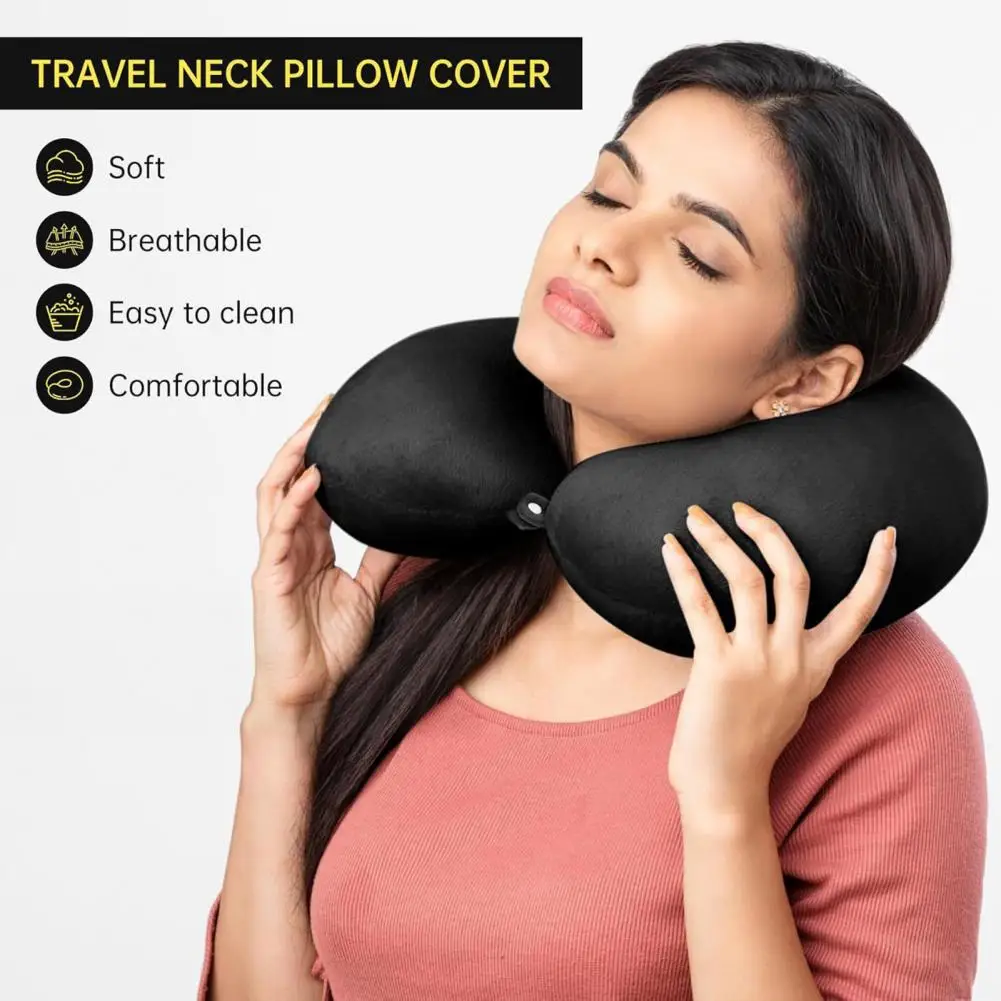 2 Pcs Pillow Cover For U-shaped Pillow Zippered Neck Pillow Covers Replacement Cover With Snap Button For Travel Neck Support
