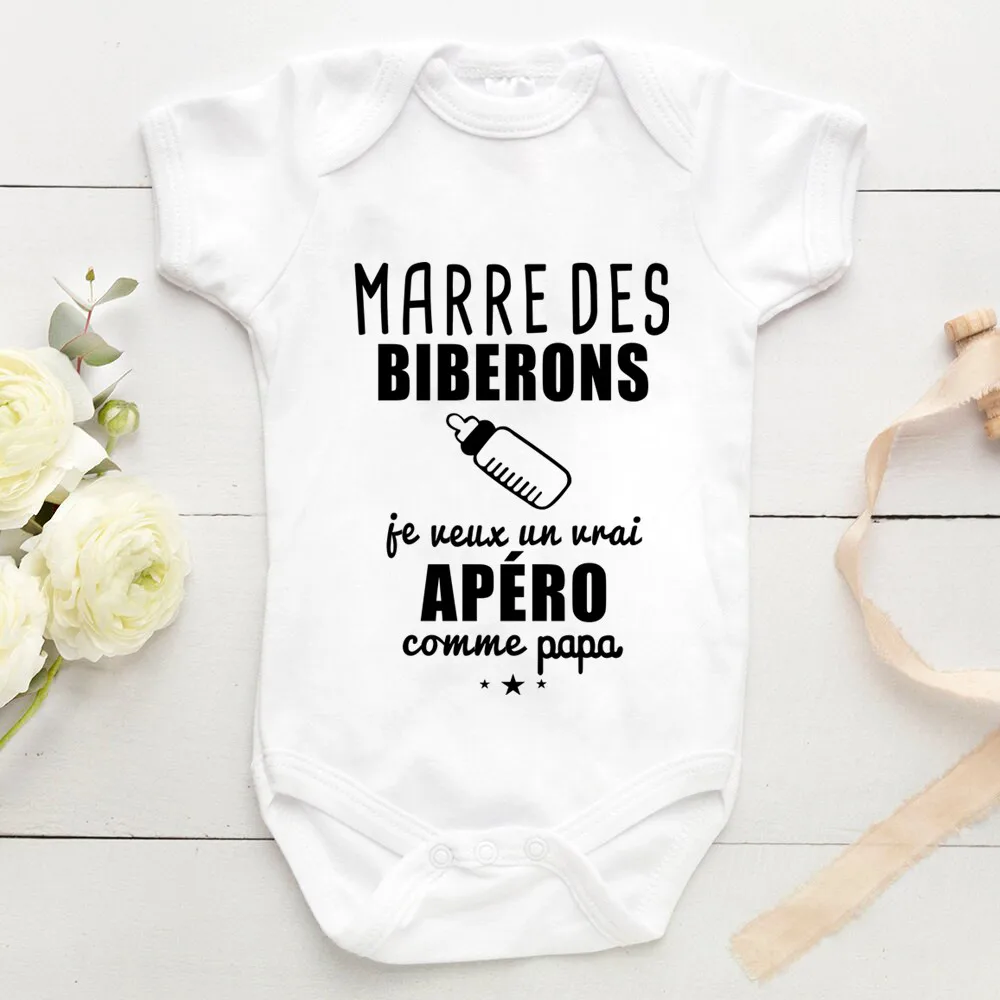 I Want a Real Aperitif Like Daddy Funny Baby Bodysuits Infant Cotton Short Sleeve Rompers Newborn Body Baby Boys Girls Onesies