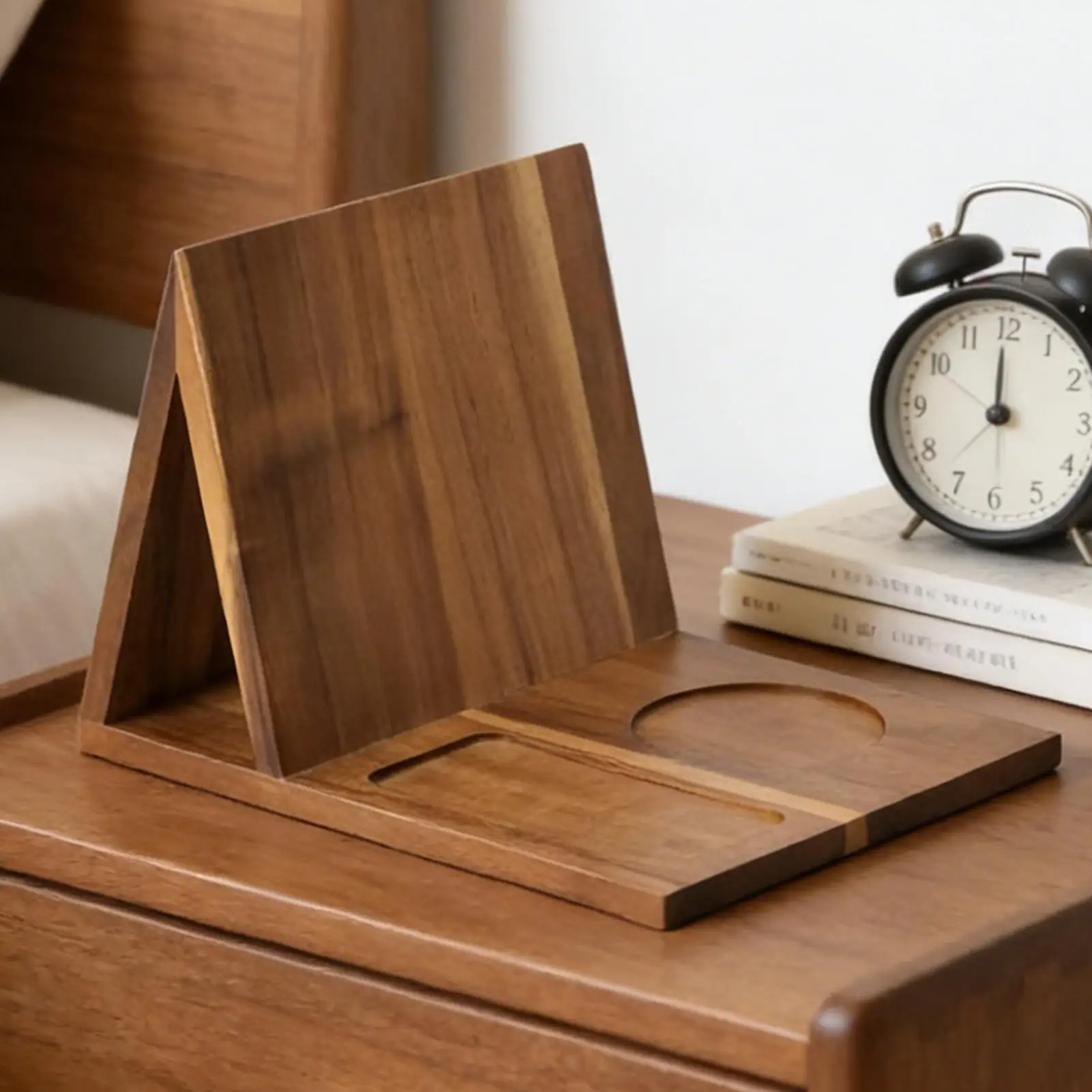 

Деревянная подставка для книг с держателем для телефона и подставкой для чашки, треугольная подставка для книг из дерева для декора дома, спальни, гостиной, офиса