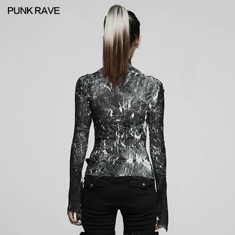 Imagem -03 - Punk Rave-t-shirt de Tecido Escuro Feminino Textura Única Frisado Macio Manga Alarme Gótico Diário Fino Sexy Tops Primavera Outono