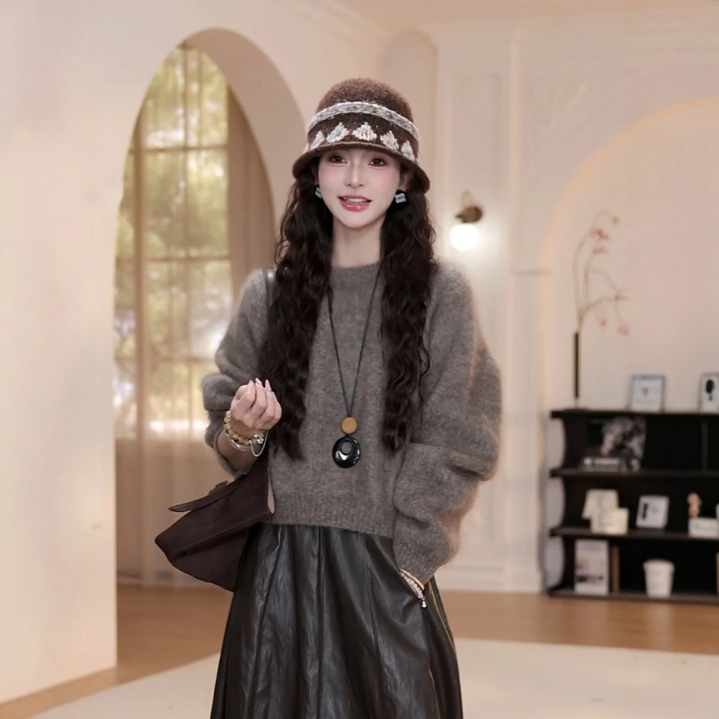 

Женский свитер в стиле ретро Coffee ort, осенне-зимний вязаный ленивый слэ, модный молодежный повседневный базовый топ