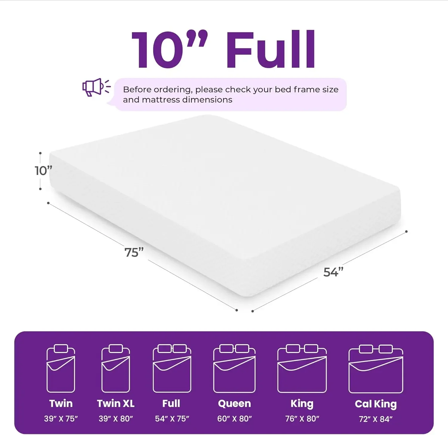 10 Inch Full Cooling Gel Memory Foam Medium Firm Mattress Breathable Pressure Relief CertiPUR-US Certified Mattress-in-a-Box for