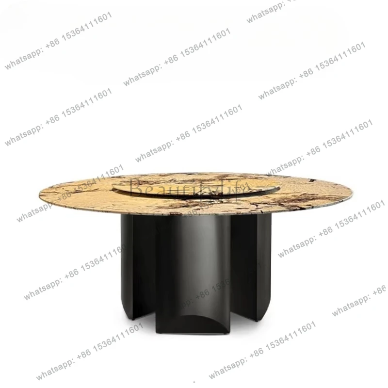 

Snow Mountain Flying Fox Natural Marble Dining Table Round Italian Minimalist Luxury Stone Dining Table