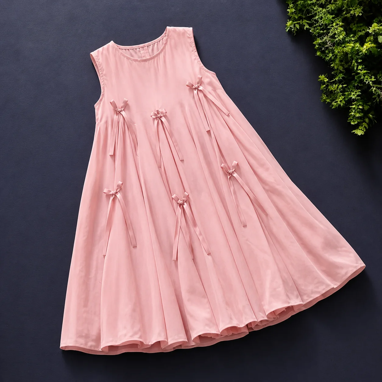 Kids Dresses For Girls Pink Bow Sleeveless A-Line Casual Everyday Princess Dress Coquette Birthday Party Kids 6 7 8 9 10 11 12 1