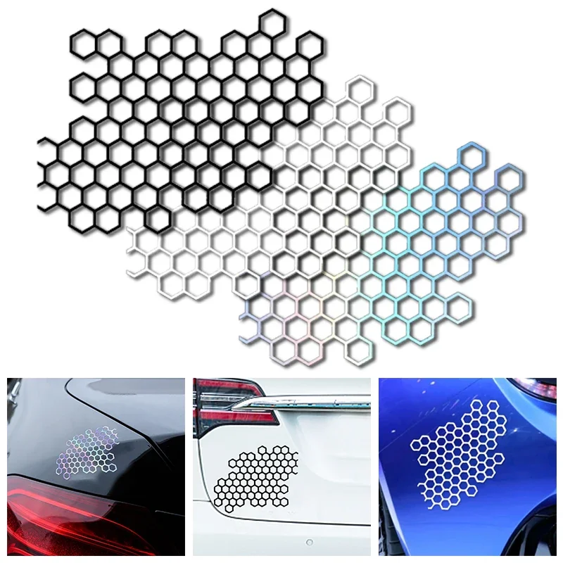 Honeycomb Mesh Laser Waterproof Vinyl Stickers Creative Hexagon Decals For Car Motorcycle Exterior Decor
