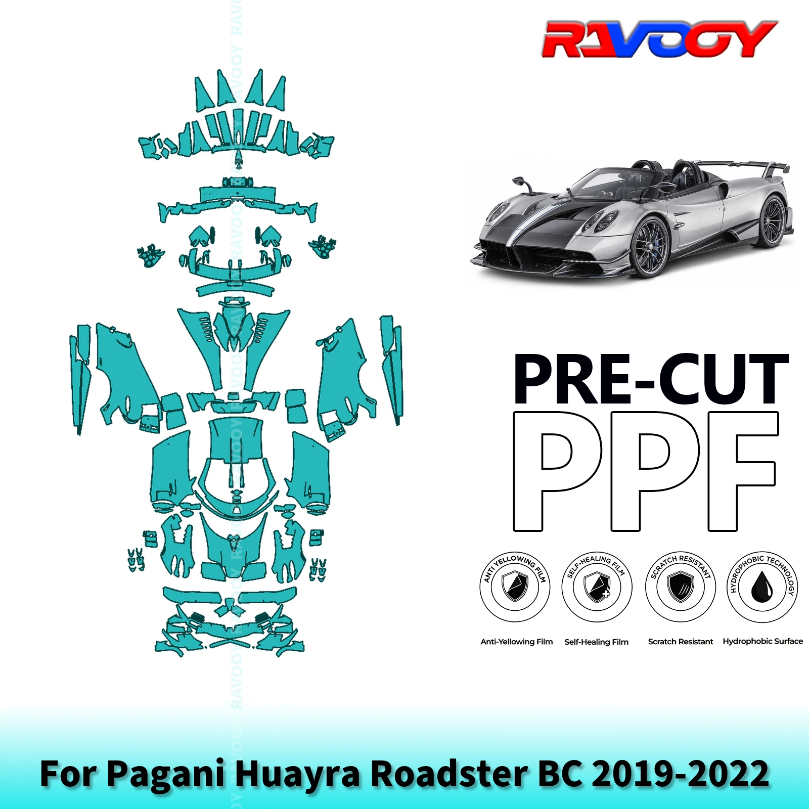 For Pagani Huayra Roadster BC 2019-2022 Full Body 8.5Mil Pre-Cut Paint Protection Film PPF Stone Chip Kit | Clear/Matte/Black