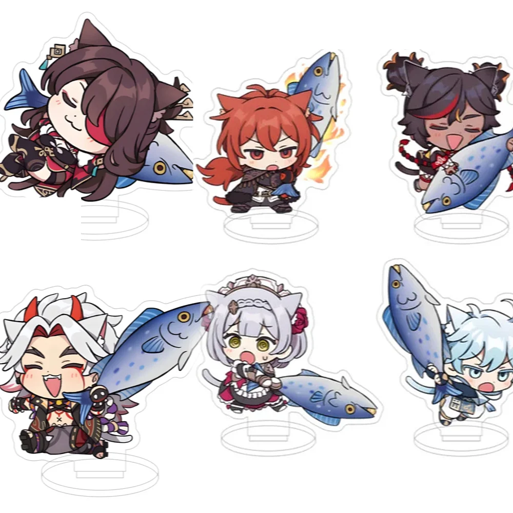 Anime Acrylic Figure Yuanshen Impact Fish Diluc Venti Klee Zhongli Cosplay Stand Model Plate Desk Decor Standing Figures Gift
