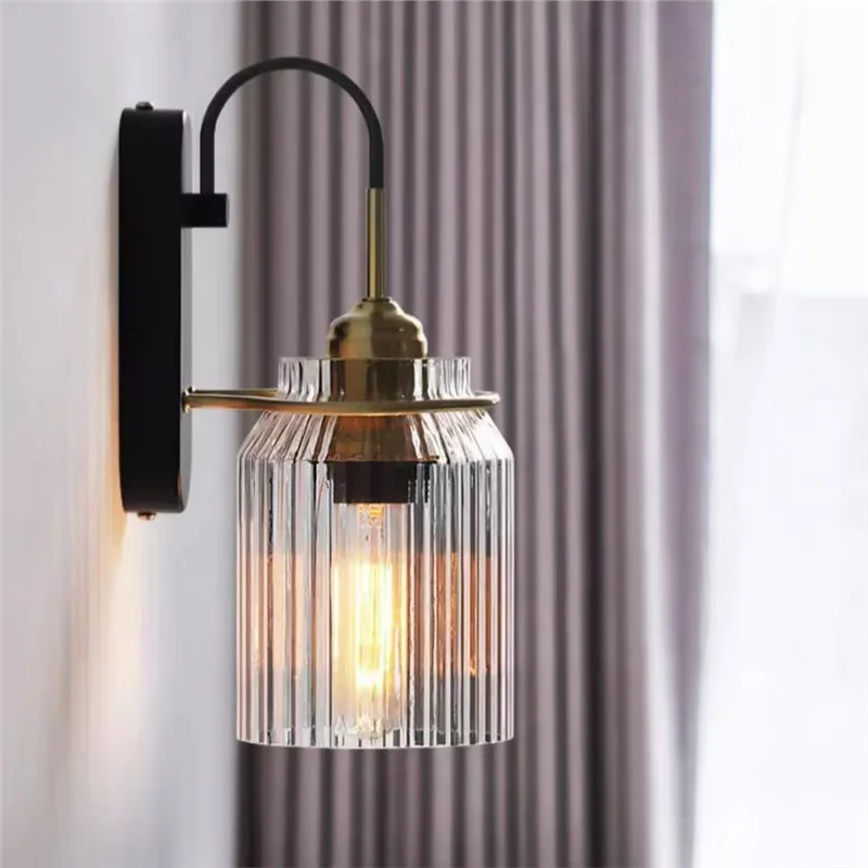 

American Minimalist Style Crystal Glass Wall Light Bedroom Bedside Hallway Lamp Living Room Decoration Study Lighting Fixtures