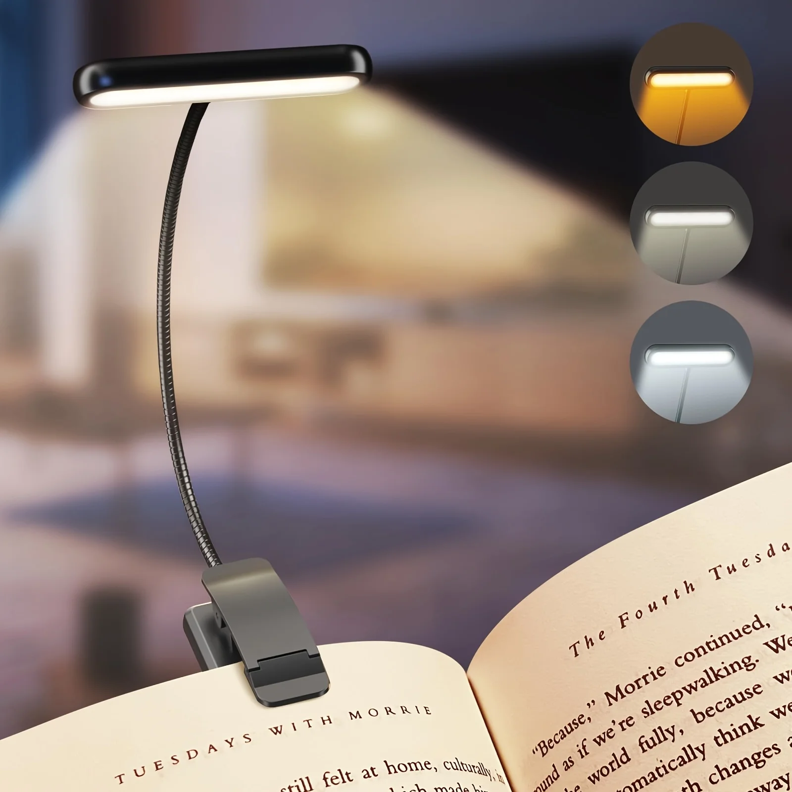 LED Clip On Reading Light Button Type Stepless Dimming Clip Type Book Light 360 Degree Freely Rotatable Suitable for Home Office