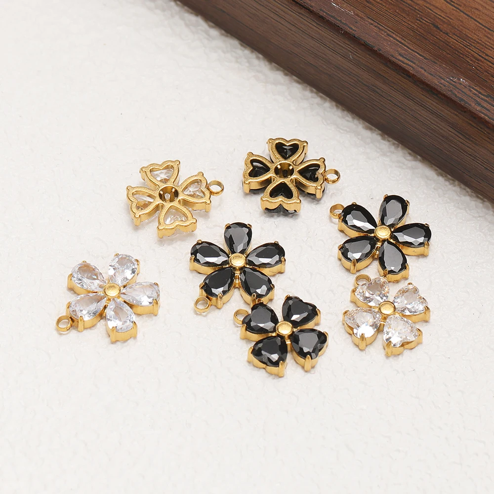 3 Stück Edelstahl-Herz-Zirkon-Anhänger Transparente Kristallblumen-Charms für DIY-Halsketten, Schmuckzubehör und Ohrringherstellung – Detail 5