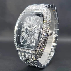 Men Luxury Watch Black Dial Full Diamond Quartz Wrist Watches Waterproof Men's Big Hand Clock Hip Hop Fashion Man Accessories