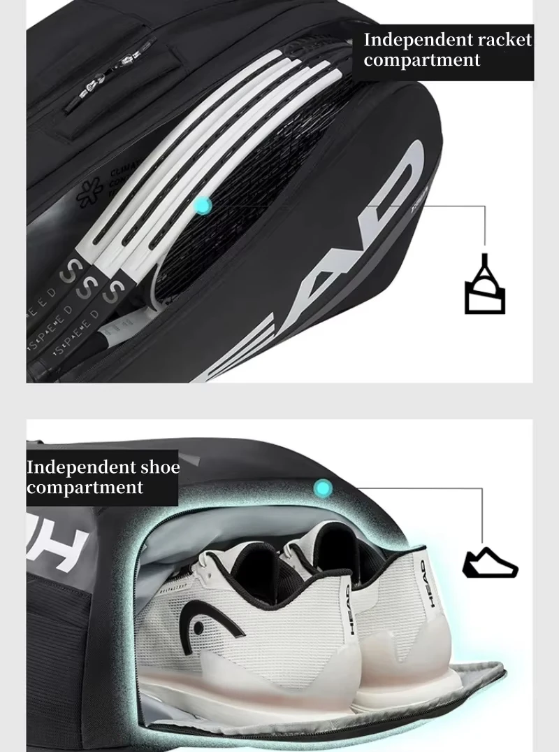 HEAD TOUR/PROX Series Tennis Racket Bag 9-Pack 12-Pack Large Capacity Waterproof Sports Racket Backpack With Shoe Compartment view 5
