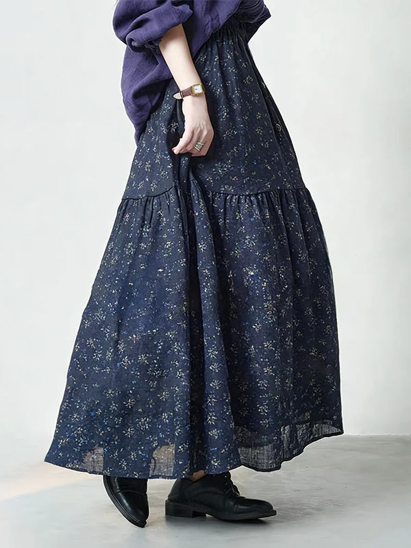 

Floral Print High Waist A-Line Midi Skirt plus Size Women's Spring Summer New Style Casual Cotton Blend Skirts