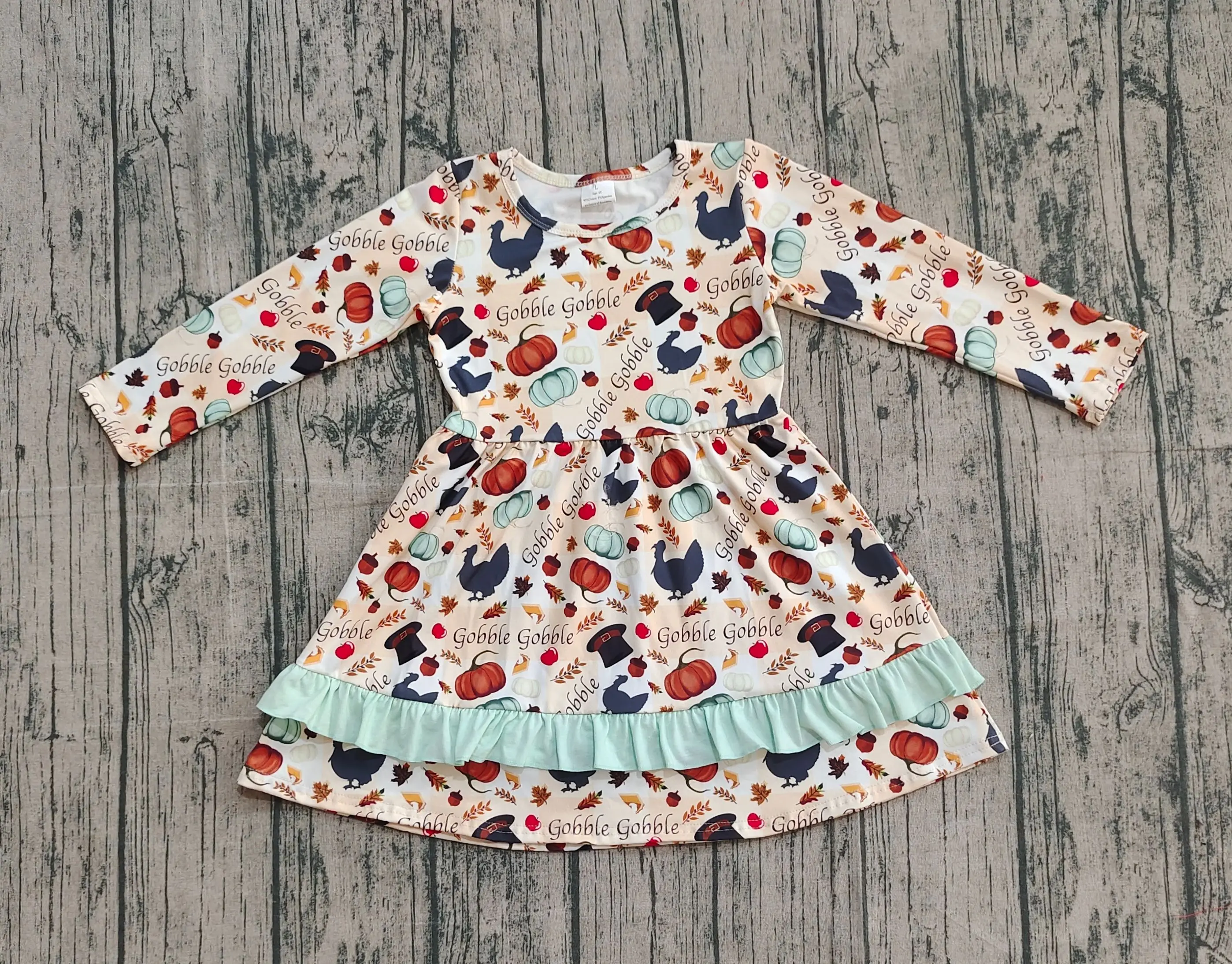Wholesale Infant Toddler Thanksgiving Ruffle Clothing Girl Pumpkins turkey Girls Autumn Dress Baby Kids Children Fall Clothes