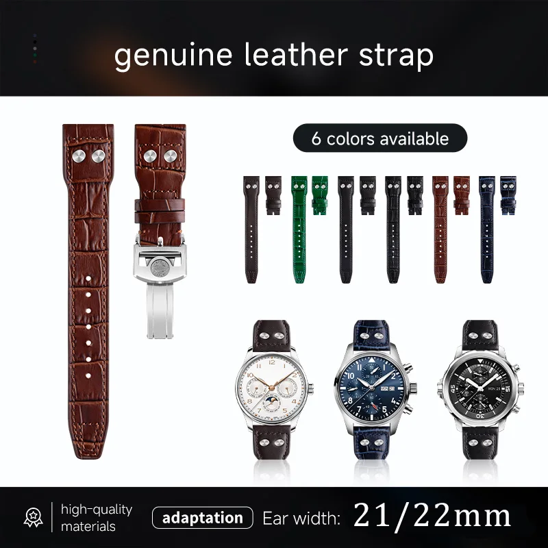 Genuine Cowhide Leather Watch Strap for IWC Big Pilot TOPGUN Rivet Navy Air Force Ace of Spades Replacement Men Watch Band