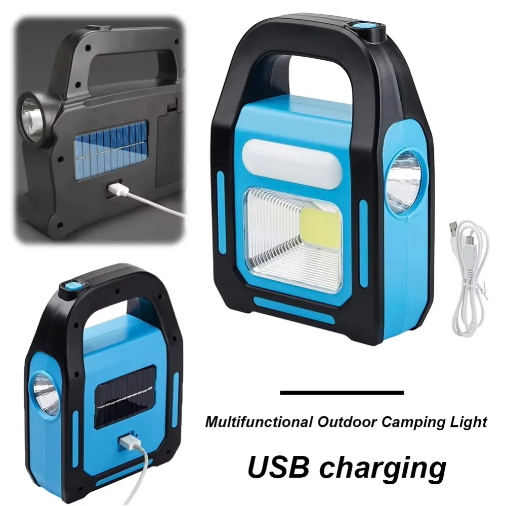 

New Waterproof LED Camping Lantern USB Charging COB Solar Flashlight 3 Light Modes Emergency Lights for Outdoor Hiking