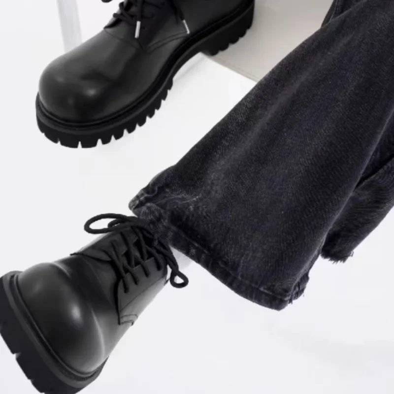 Zapatos de correa cruzada para hombre con punta redonda, tacón medio grueso, de cuero PU, con costuras, estilo mocasín