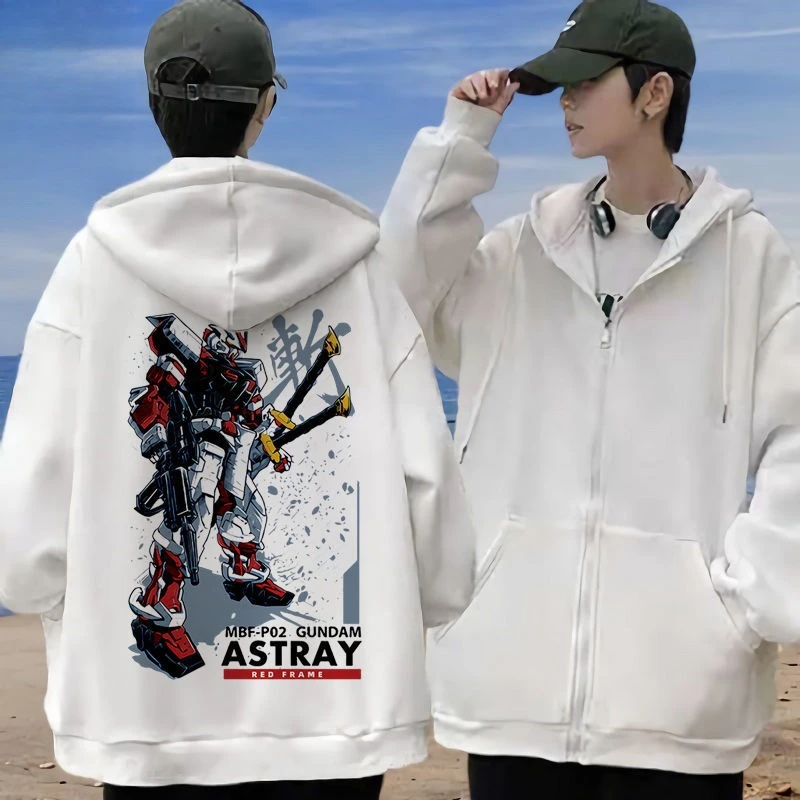 Gundam белая толстовка с капюшоном, мужская хлопковая повседневная куртка с принтом аниме и длинными рукавами, осенне-зимняя уличная модная куртка для ролевых игр