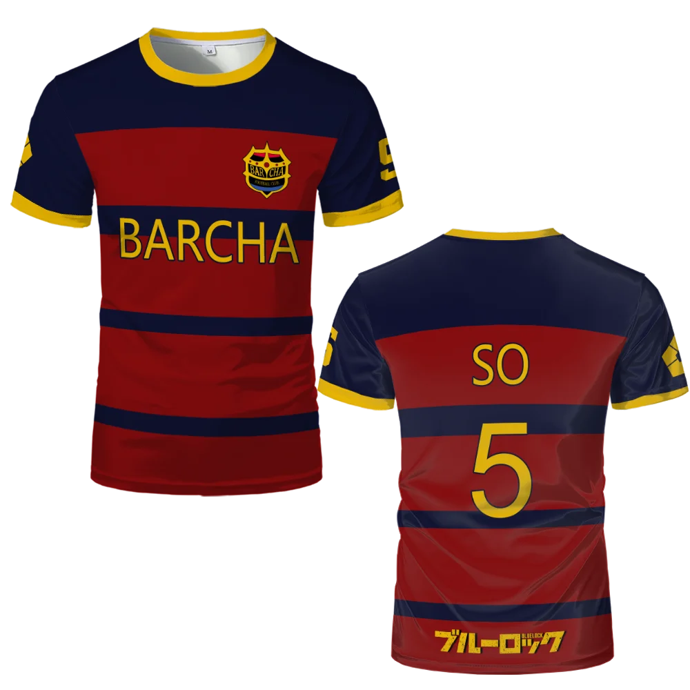 2024 نمط رياضي موضة رجل بنين تي شيرت أزرق قفل FC Barcha أنيمي تأثيري الرجال جيرسي الصيف قصيرة الأكمام الاتجاه المحملة القمم