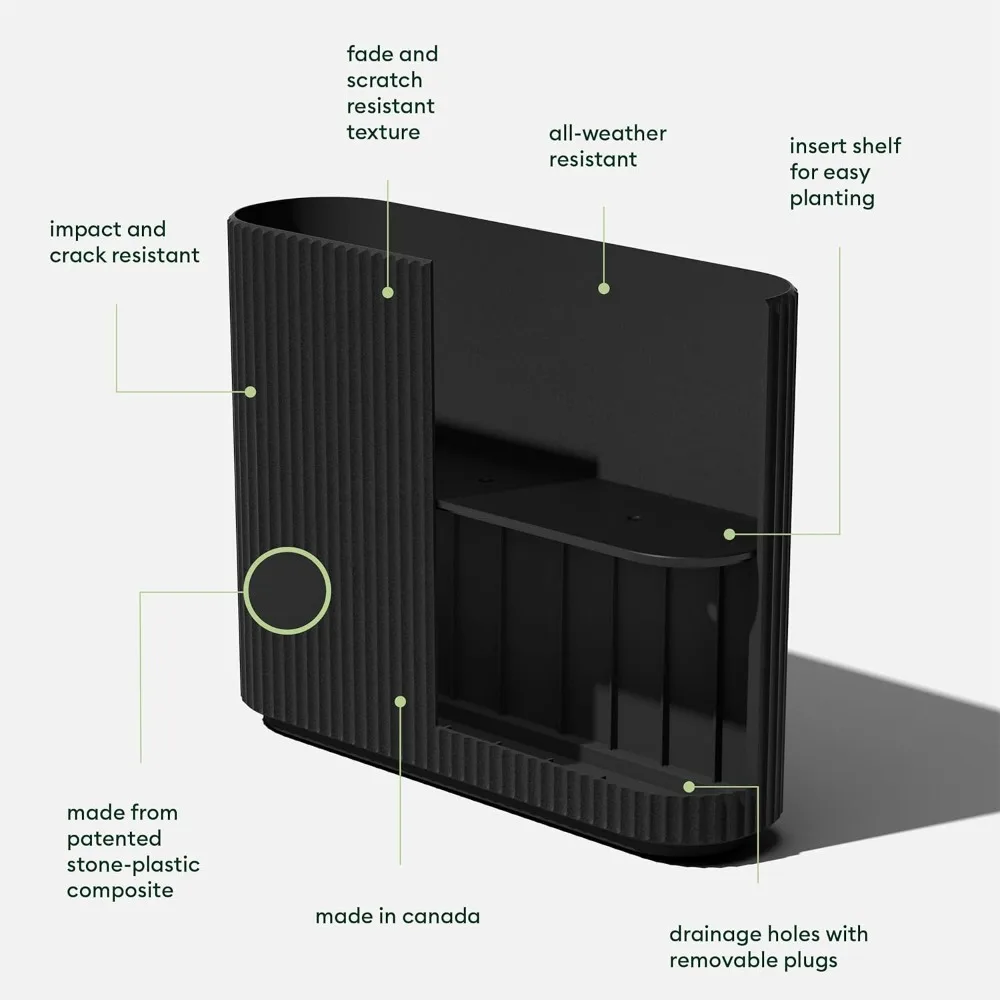 Fioriera moderna da esterno per patio e cortile: composto in plastica resistente, adatto per l'arredamento del portico anteriore |   Contemporaneo S