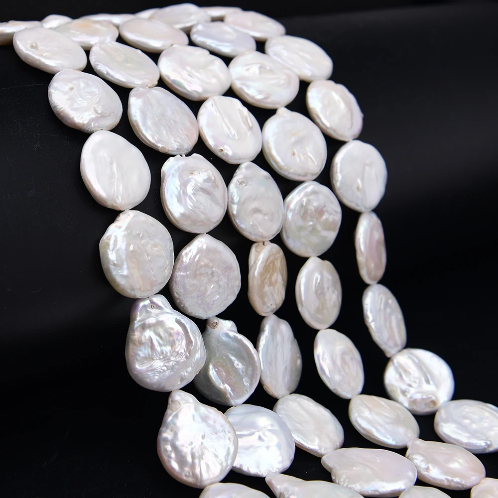 APDGG 1 Strand 22x26mm Large Natural White Coin Pearl Loose Beads 16'' Strands For Jewelry Making DIY