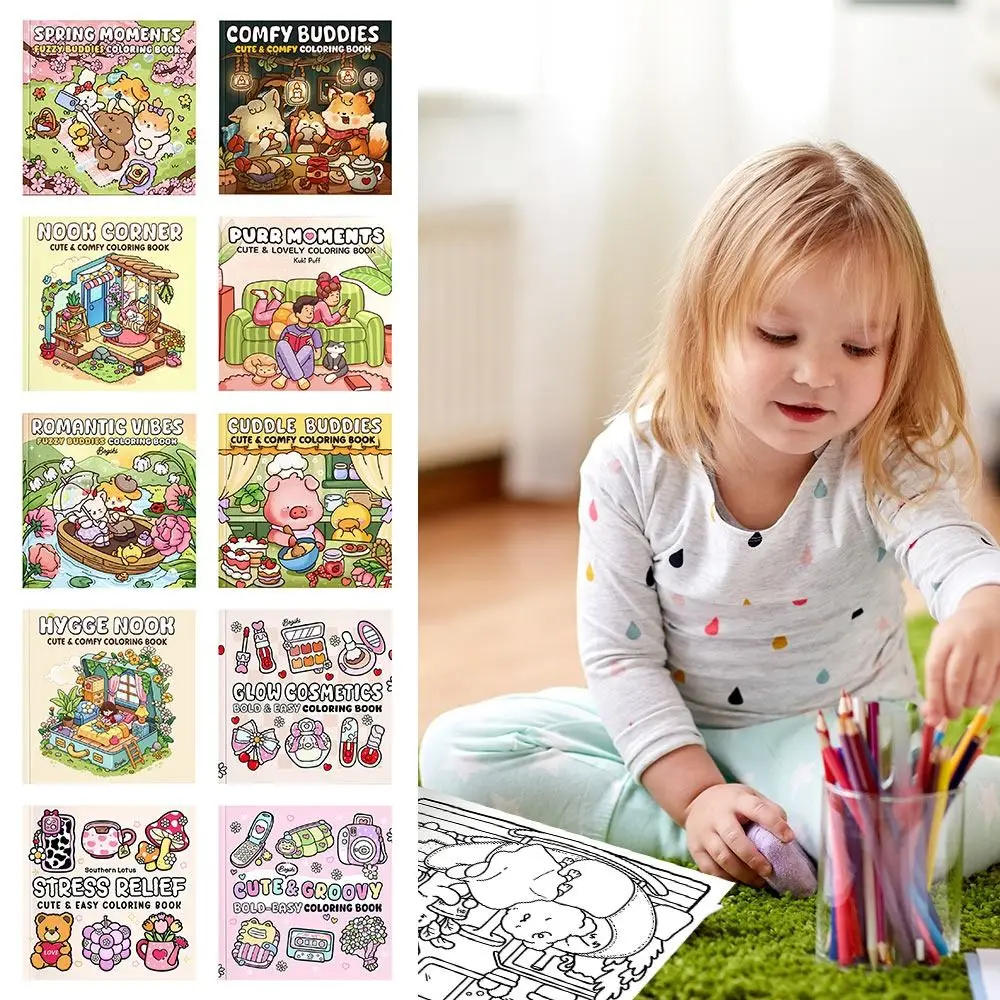 Livro de colorir de desenho animado fofo, pintura educacional, presente, graffiti, livro de pintura, alívio do estresse, bolso para adultos e adolescentes