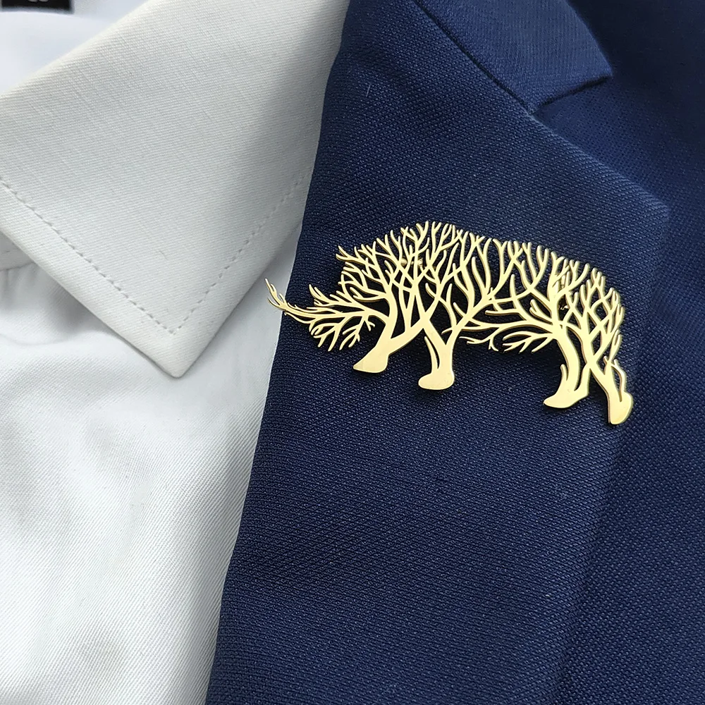 

Trendy and fashionable animal hollow stainless steel brooch, retro niche pin, high-end sense, simple and atmospheric
