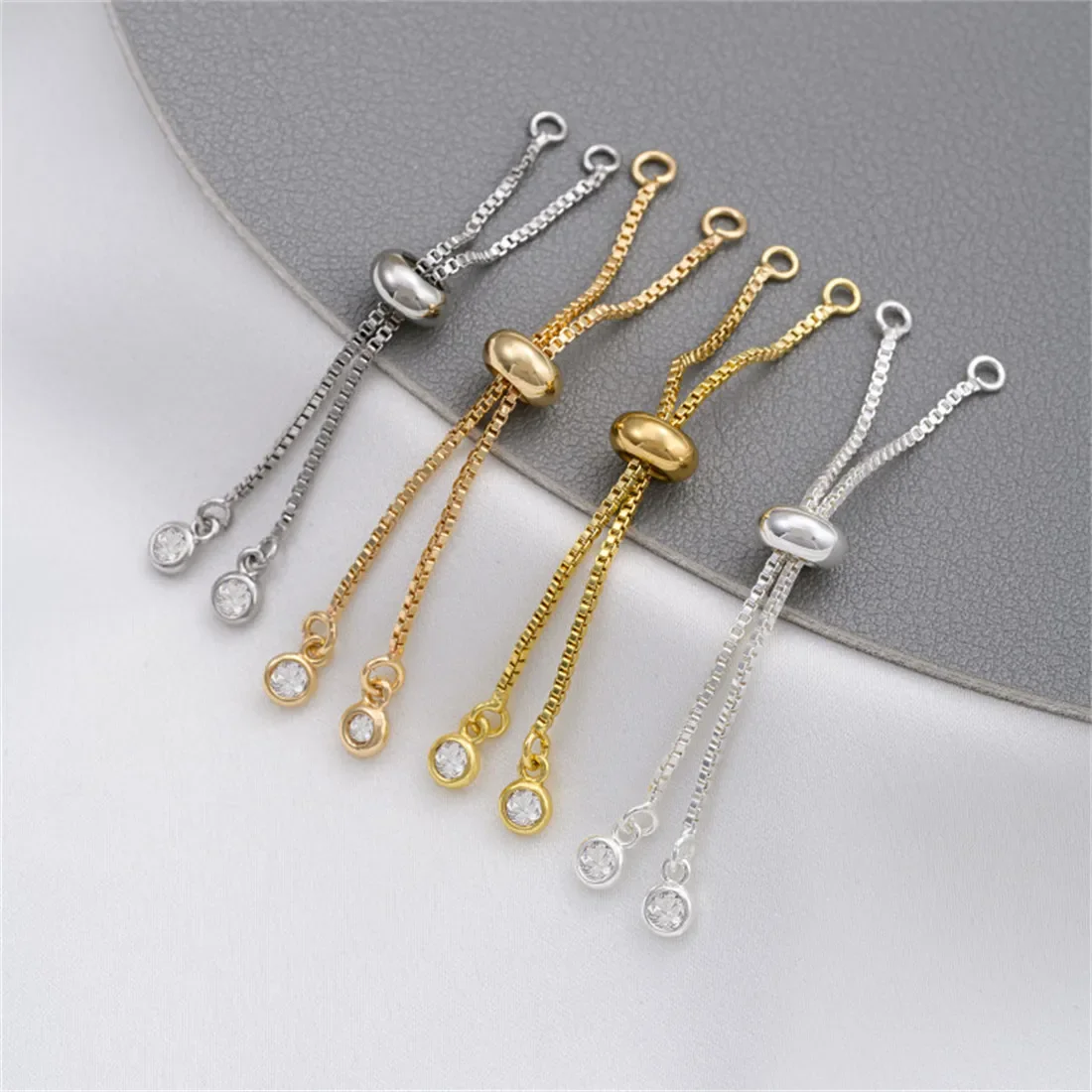 14K Gold-filled Silicone Beads Adjustable Extension Chain Short Hanging Zircon DIY Bracelet Jewelry Telescopic Extension Chain