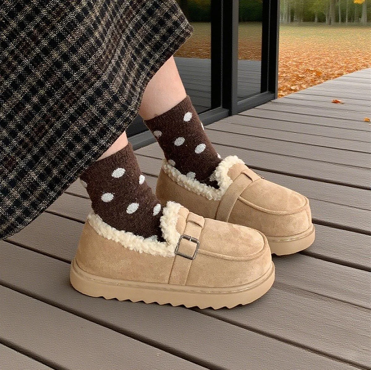 

Casual Cotton Slippers Velvet-Lined Warm Men's Flat-Heel Slip-Ons Versatile Non-Slip EVA Cotton Shoes for Women