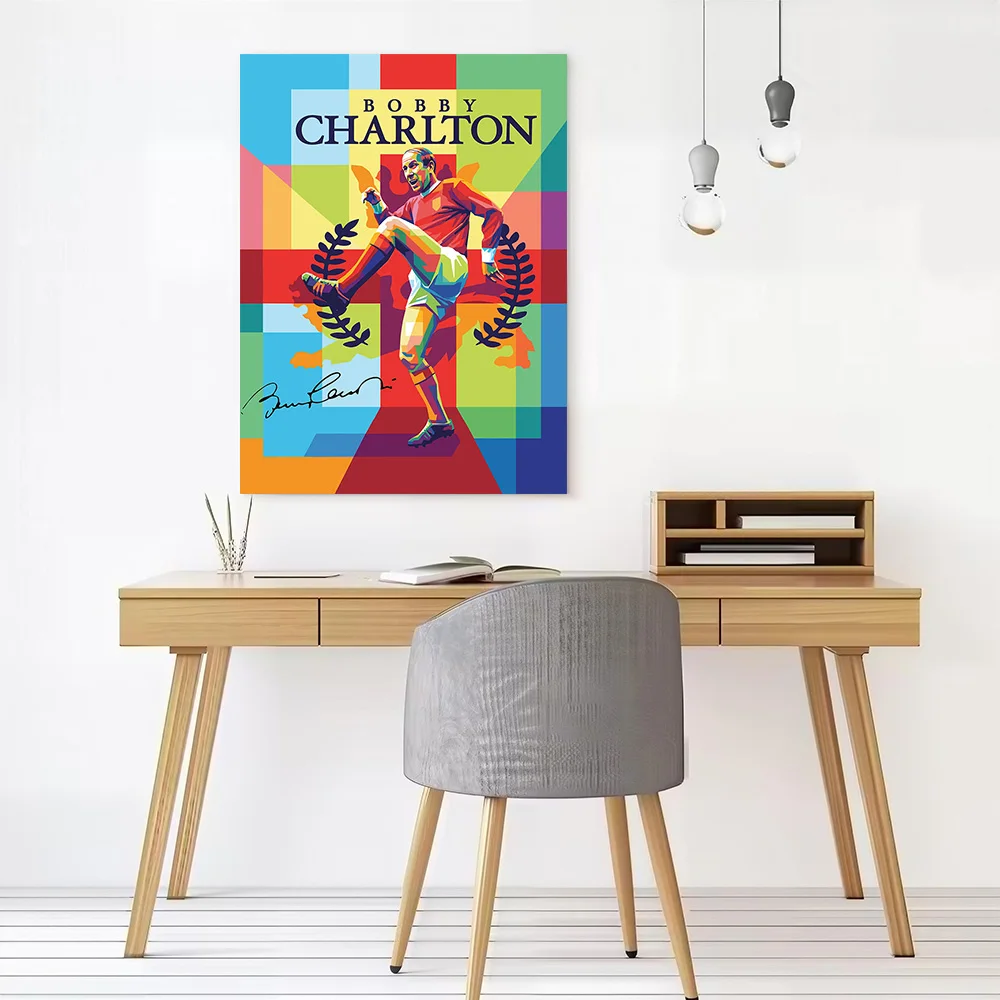 Bobby Charlton Pop Art Portrait Canvas Poster Wall Art Customizable High Quality Printed Picture for Vintage Decor Living Room
