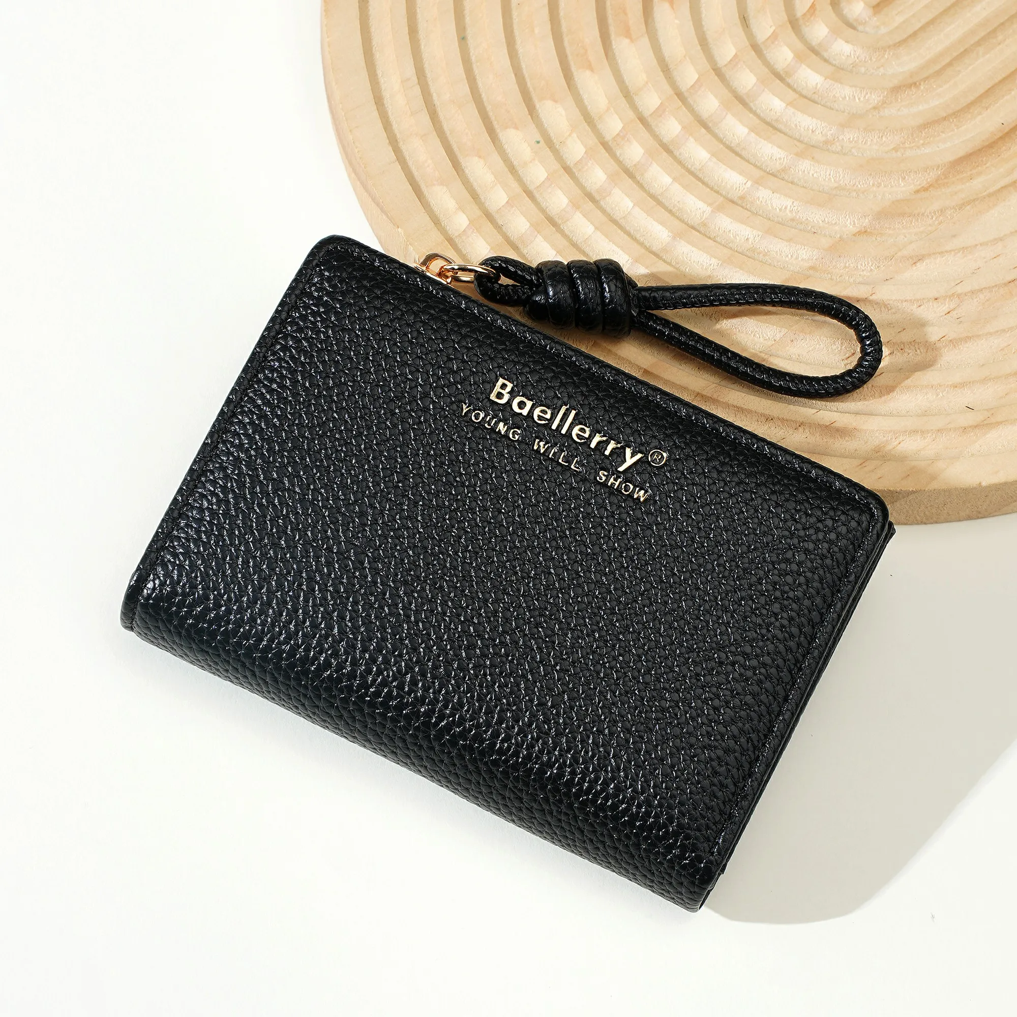 1 Stück – Baellerry Damen-Kurzgeldbörse, aus PU-Leder mit Handgelenkschlaufe, lässige Geldbörse mit Lychee-Muster, leicht, elegant, minimalistischer Stil, Alltagsgeldbörse – Detail 8