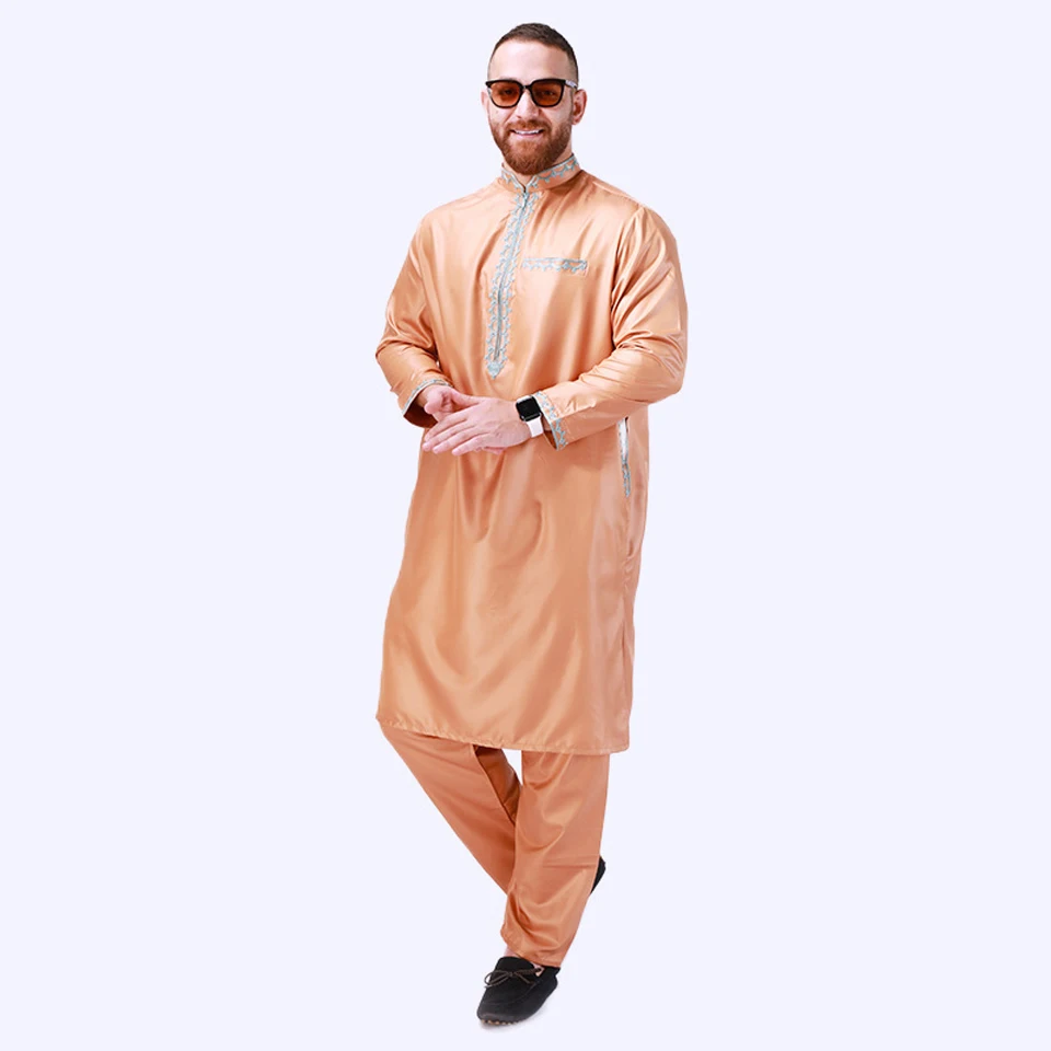 Traditional Islamic Clothing Eid Jubba Thobe Arab Muslim Sets Robes Men Dresses Fashion National Retro Style Suit Caftan Ramadan