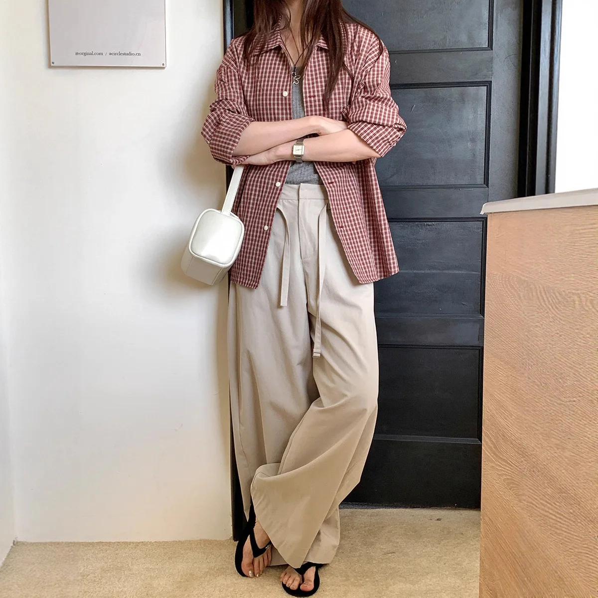 Red Plaid Shirt Autumn Women's 2025 New Loose Long-sleeved Shirt