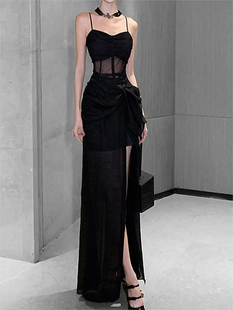 A luxurious new halter waist-cinching dress for elegant wear