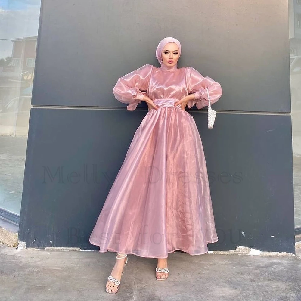 

Organza Islamic Evening Dresses for Women Full Sleeve Ankle Length A Line Prom Gowns 2024 Summer Robe De Soirée Zipper Back