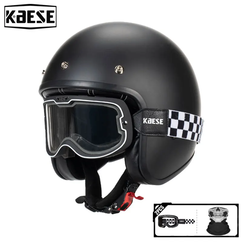 

Cascos Retro Motorcycle 3/4 Open Face Helmet with Motocross Color Change Goggles Motorcycle Breathable Four Seasons DOT Capacete