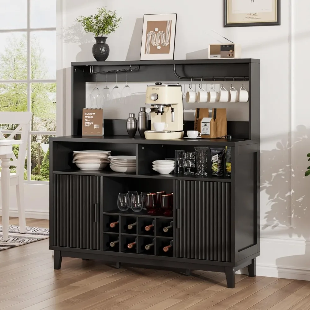 

Fluted Buffet Cabinet with Storage, Modern Coffee Bar Cabinet, Removable Wine Rack, Multi-Functional Accent Liquor Cabinet