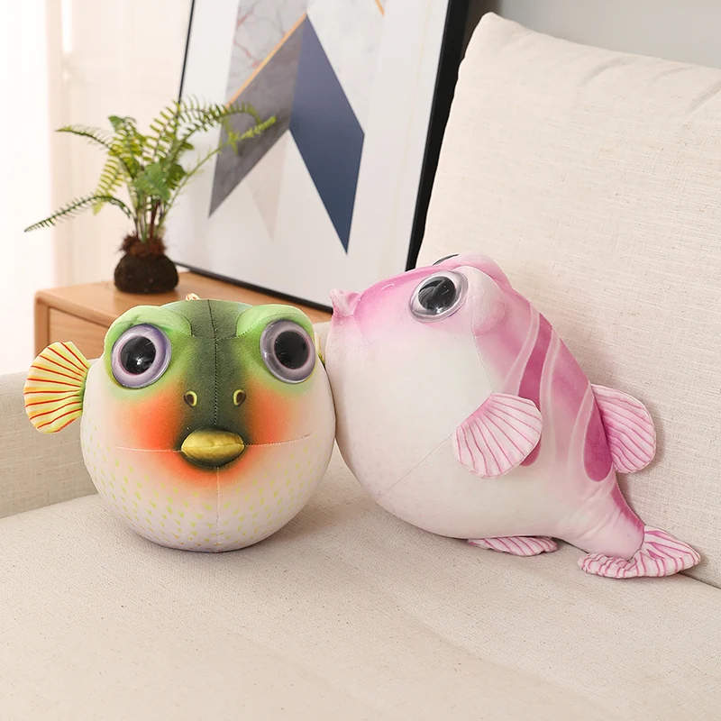 26/33/43cm Cartoon Round Globefish Big Eyes Stuffed Creative Balloonfish Bed Sleeping Pillow Gifts For Friends Home Decro