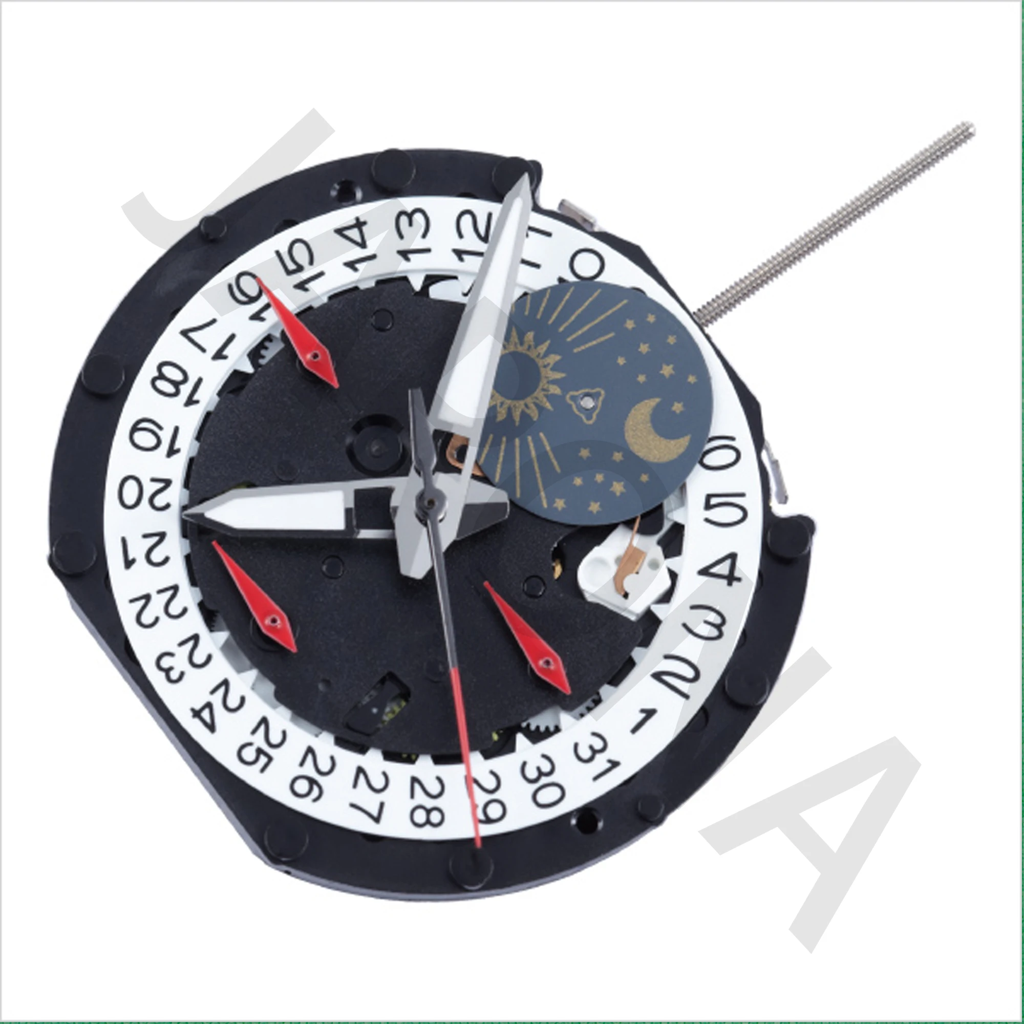 حركة الكوارتز ، PE90 ، ثلاثة أيدي بأربع أعين والتاريخ ، كرونوغراف صغير ، دقيقة ثانية ، الشمس والقمر ، ثانية