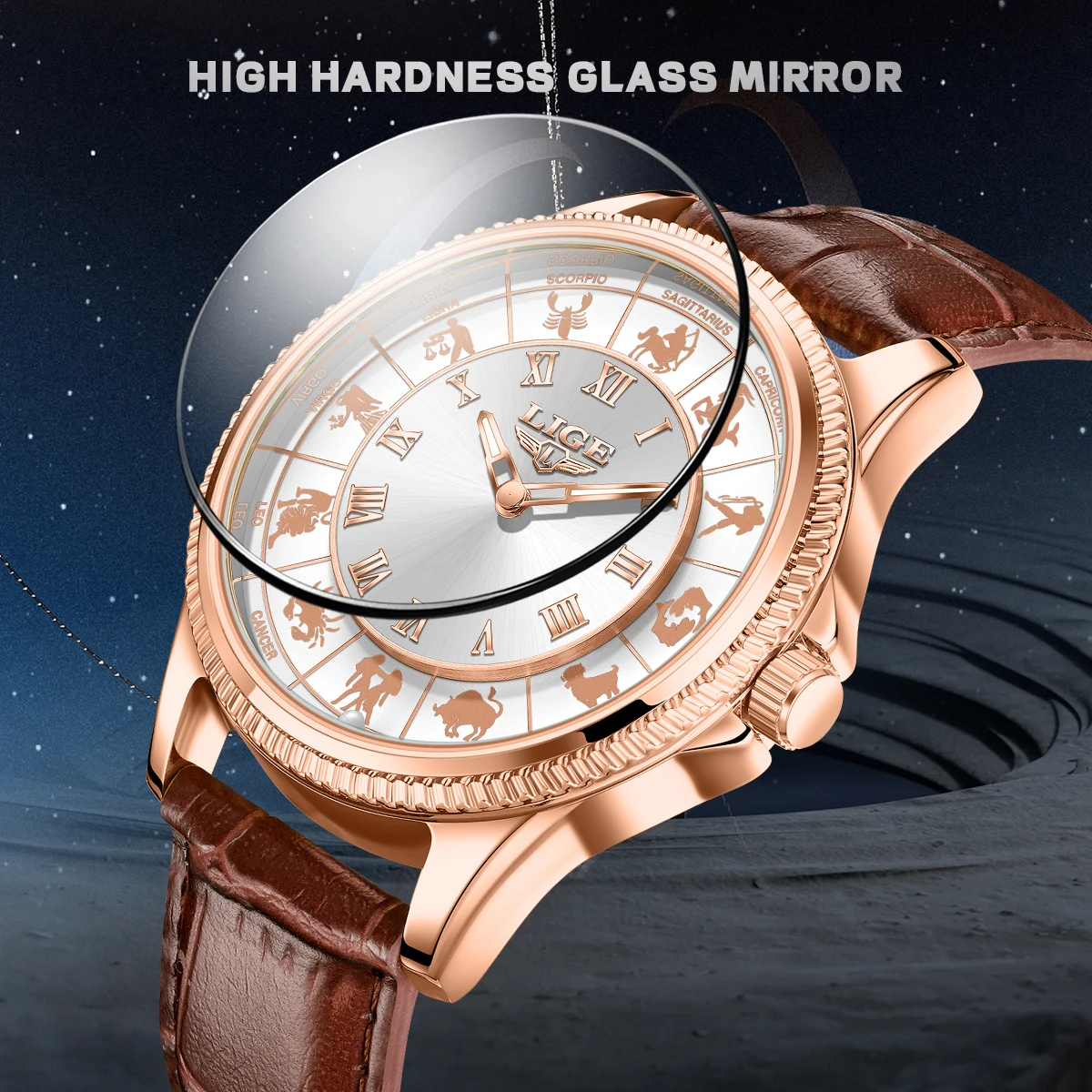 LIGE new men's watch features clock luminous luxury waterproof fashion 12 constellations quartz mens wristwatch reloj hommes+BOX