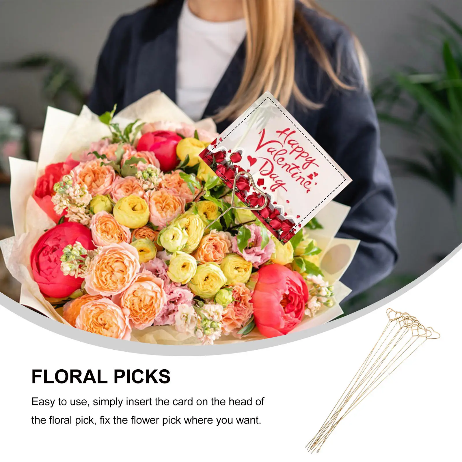 10Pcs Heart Style Metal Floral Picks Flower Arrangement Card Holders for Bouquets Wedding Parties Birthday Valentine's Day Food