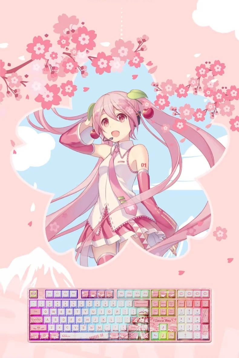 Anime Hatsune Miku 5108B Plus Sakura Future Co Teclado mecánico de marca Sakura Pink Girl Office Bluetooth inalámbrico